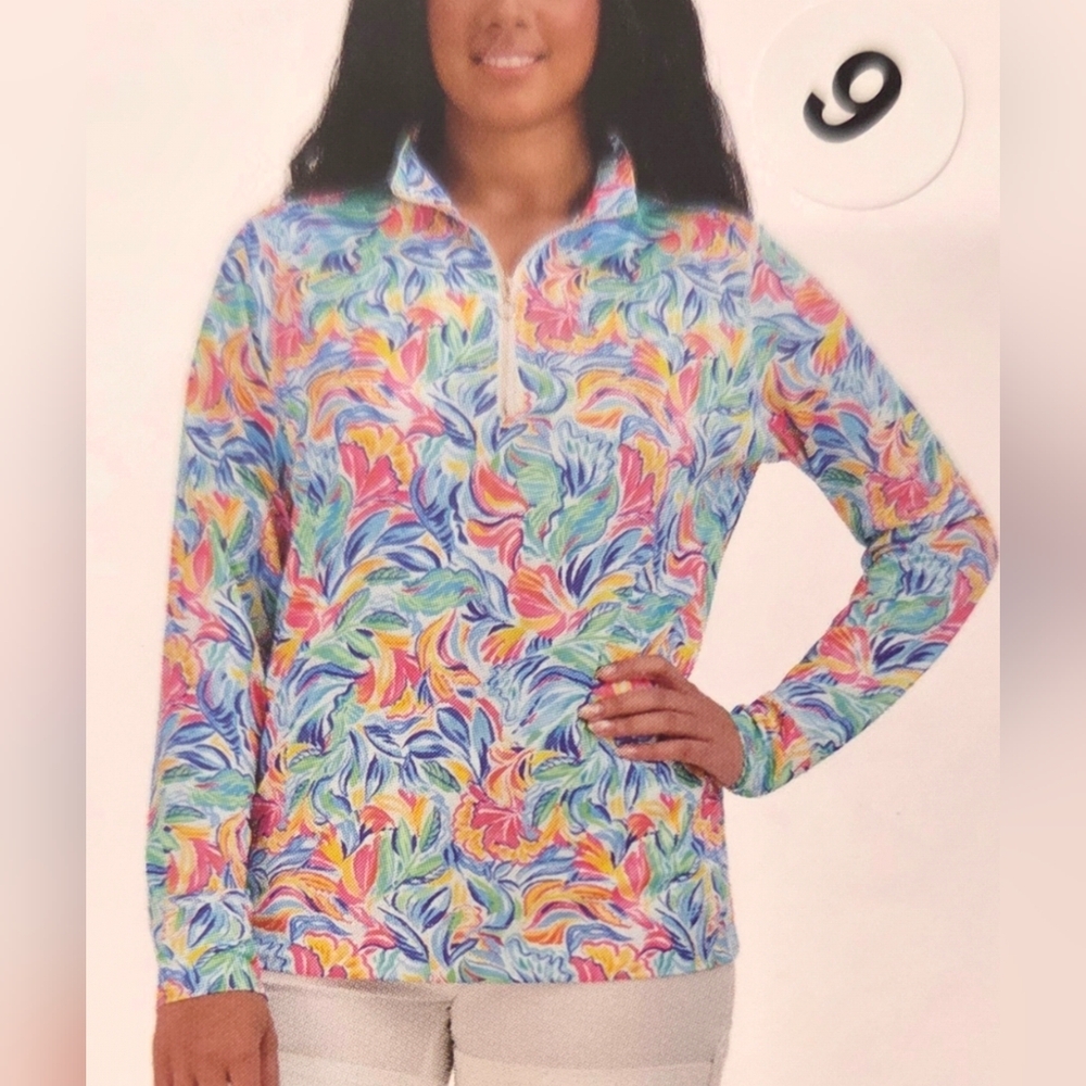 NWT Stella Parker Colorful Women's Long Sleeve Top 3/4 Zip Polyester Sz Xl